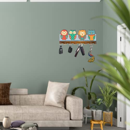 APS ART PLUS STORE Owl Digital UV Printed Wooden Key Holder for Home and Office Decor, Key Holder for Living Room, Bedroom, Hall, 8 Stainless Steel Hooks - Image 4