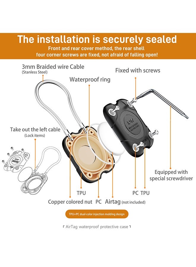 Case for Apple Airtag, Fitness Tracker Cases with wire cable, Key Chain Luggage Tag for Keys, Luggage More Men Women's Keyrings (Black) - Image 2