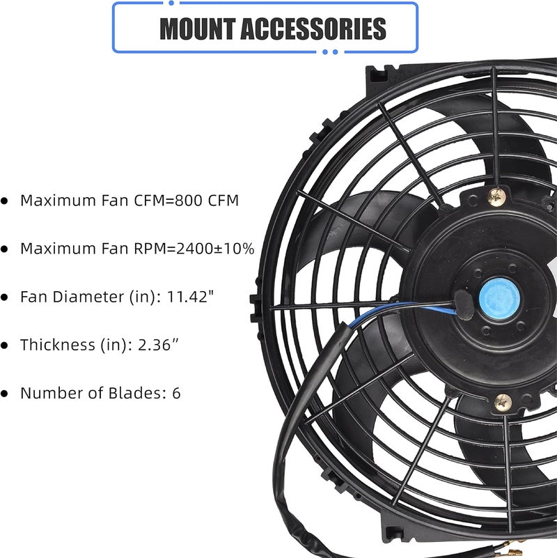GESEXI 10 Inch Slim Fan Push Pull Electric Radiator Cooling Fan Universal High Performance 12V 80W Motor with Fan Mounting Kit (Black) - Image 2