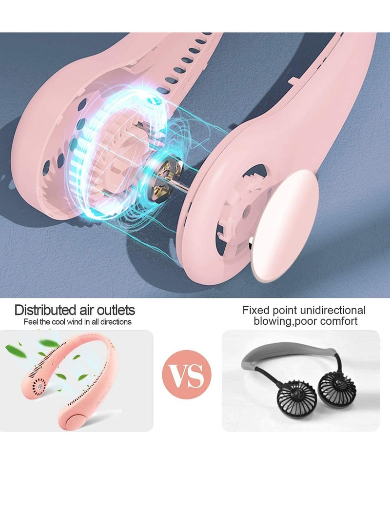 مروحة رقبة محمولة، مروحة معلقة بدون شفرات بدون استخدام اليدين، مروحة صغيرة قابلة لإعادة الشحن بقوة 3000 مللي أمبير في الساعة، 3 سرعات - مكيف هواء شخصي للاستخدام في الهواء الطلق والسفر والمكتب والجري... (وردي) - Image 4