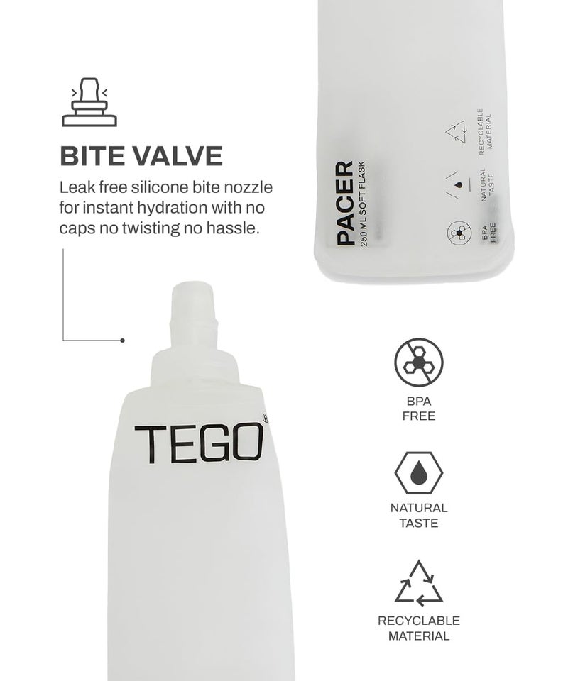 TEGO Pacer Soft Flask – Foldable 250mL/500mL TPU Bottle for Running, Camping, and Outdoor Sports (White, 250 ml) - Image 2