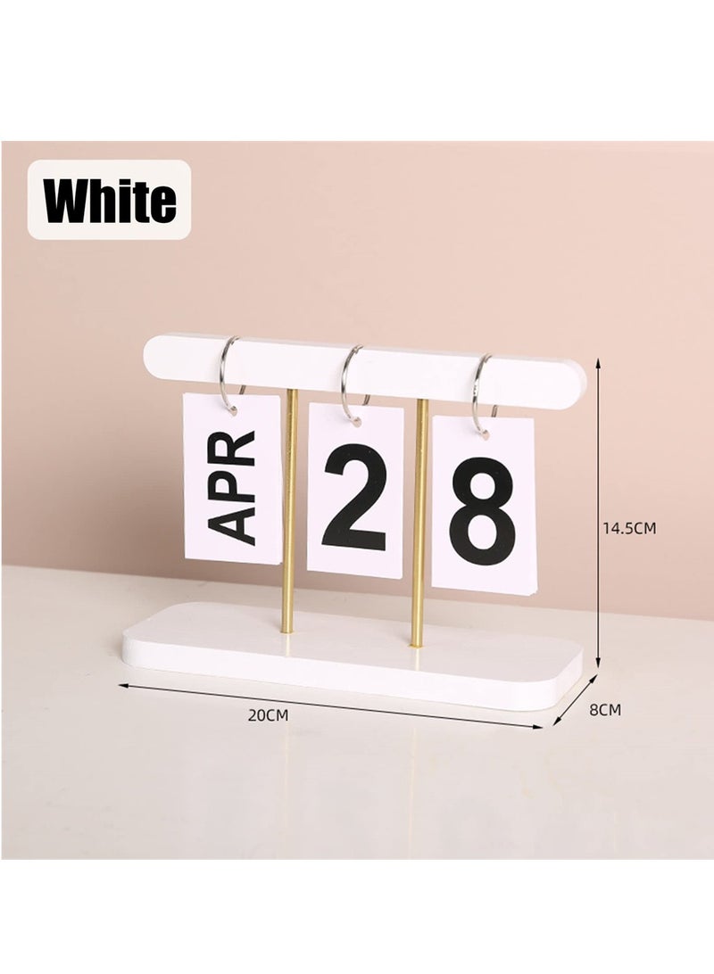 Excefore Flip Calendar For Desk, Wooden Perpetual Calendar With Large Display Daily Wooden Desk Calendar for Office, Home, Classroom, Reusable Office Desk Decor Desk Accessories (White) - Image 3