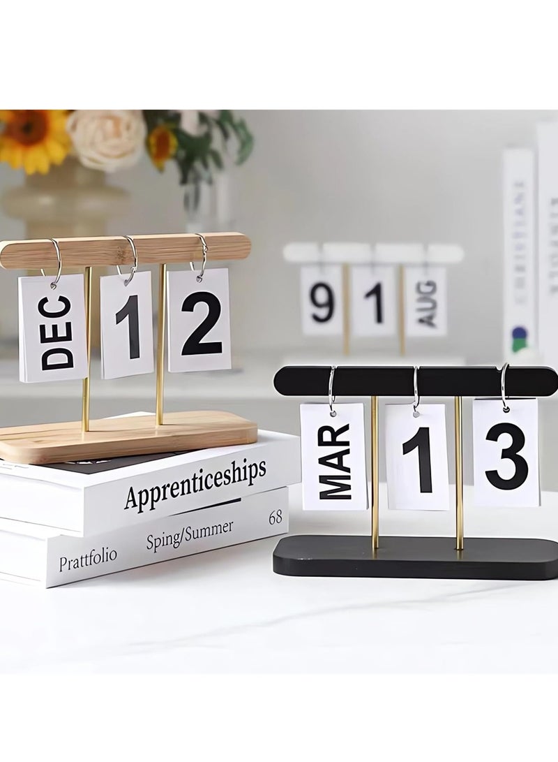 Excefore Flip Calendar For Desk, Wooden Perpetual Calendar With Large Display Daily Wooden Desk Calendar for Office, Home, Classroom, Reusable Office Desk Decor Desk Accessories (White) - Image 5