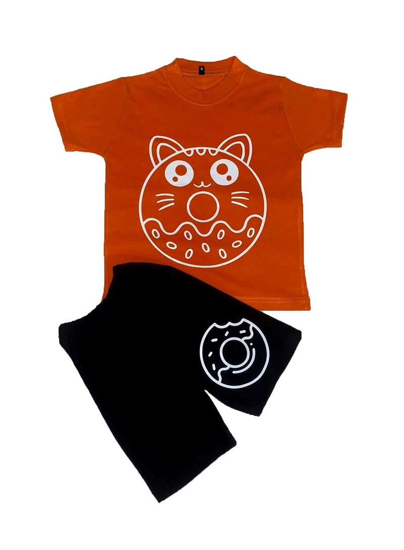 وان هاند بيجاما قطن ولادى صيفى - برتقالي - Image 1