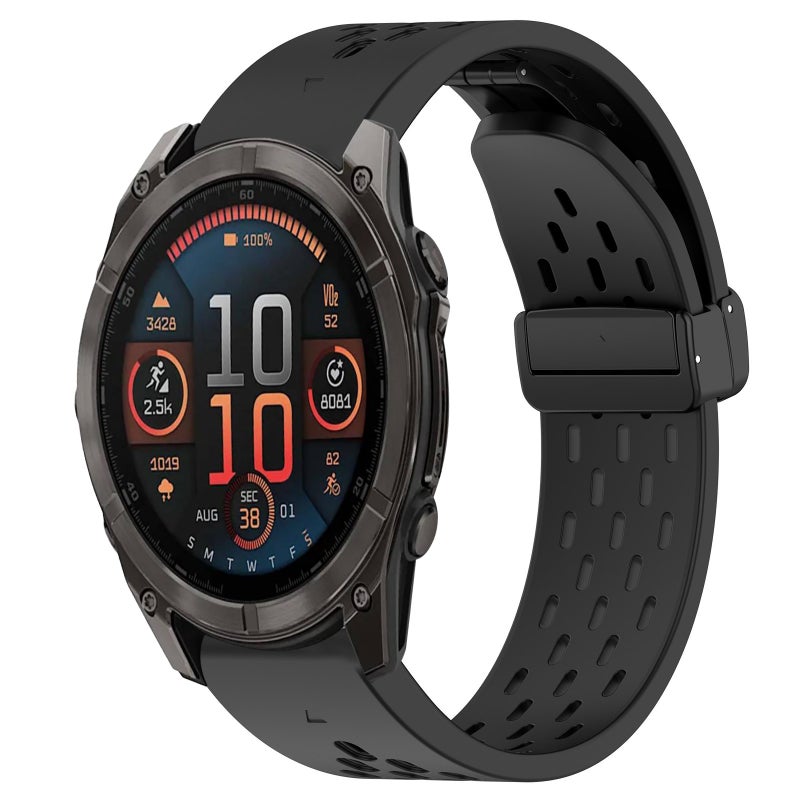 S-TOP For Garmin Fenix 8 AMOLED 47mm Hole Folding Buckle 22mm Silicone Watch Band(Black) - Image 1