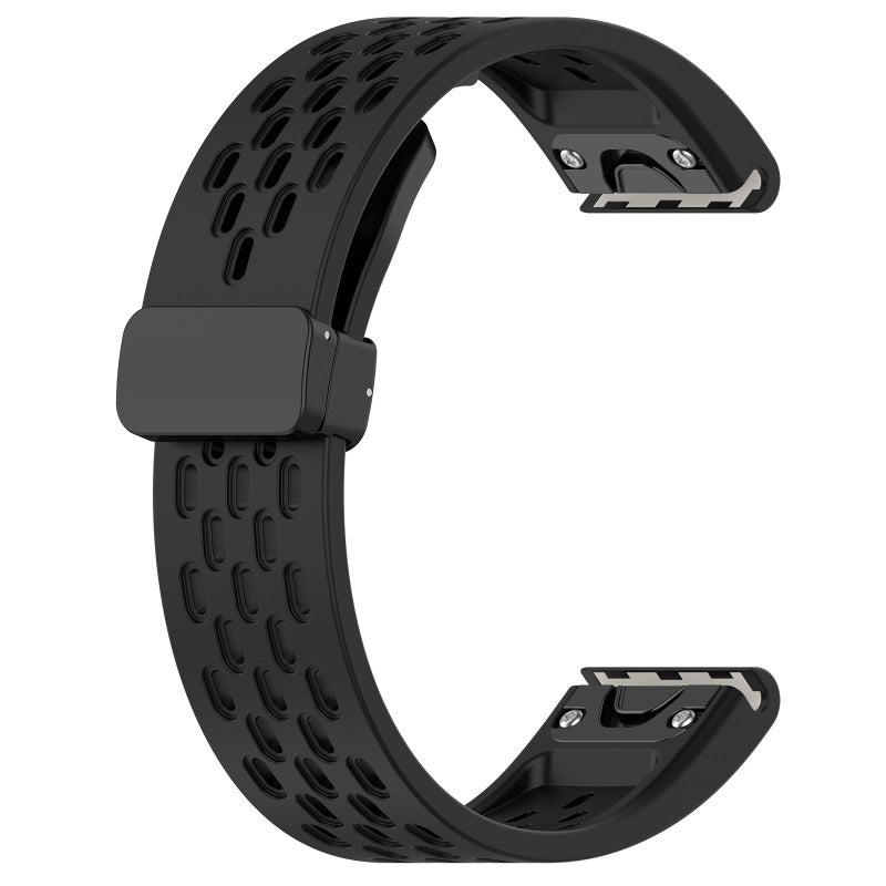 S-TOP For Garmin Fenix 8 AMOLED 47mm Hole Folding Buckle 22mm Silicone Watch Band(Black) - Image 2