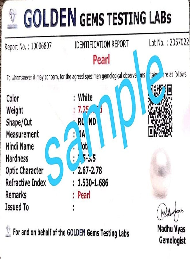 GEMS RIVER White Pearl Gemstone 4.00 Carat Certified Moti Stone for Man and Woman with Lab Certificate (F339) - Image 3