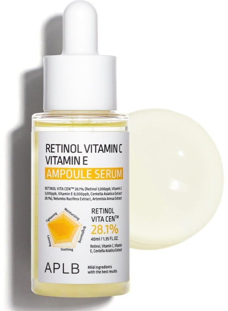 APLB Retinol Vitamin C Vitamin E Ampoule Serum | RETINOL VITA CEN™ 28.1% 1.35 FL.OZ/Korean Skincare, Long lasting moisturizing, Revitalize for gentle and improve skin texture - Image 1