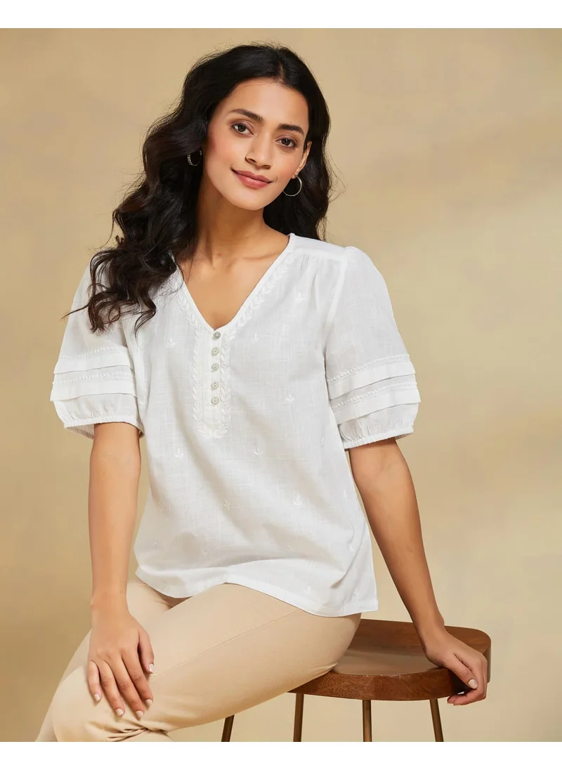 Fabindia White Cotton Chikankari Top