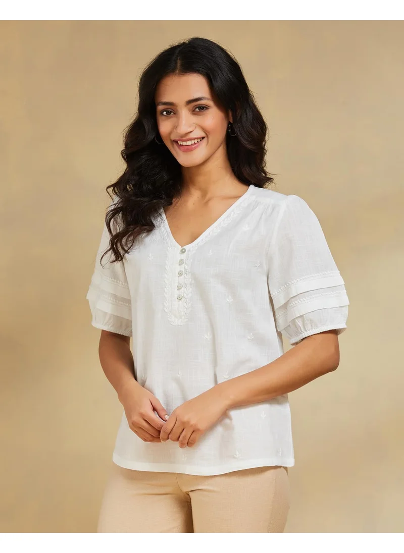 Fabindia White Cotton Chikankari Top