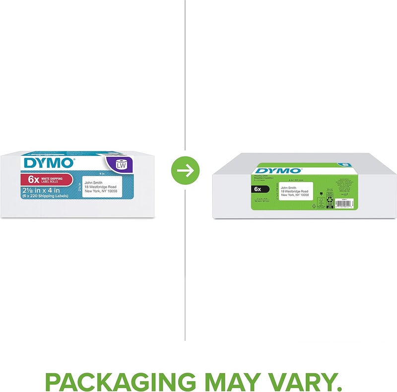 Dymo Authentic LW Standard Shipping Labels for LabelWriter Label Printers, White, 2-1/8" x 4", 6 rolls of 220 (1320 Total) - Image 2