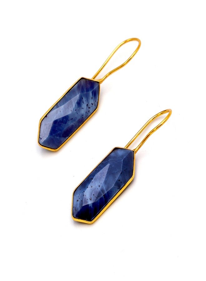 Dua Blue Opal Long Marquise Earrings - Handmade Gold-Plated Elegant Jewelry - Image 1
