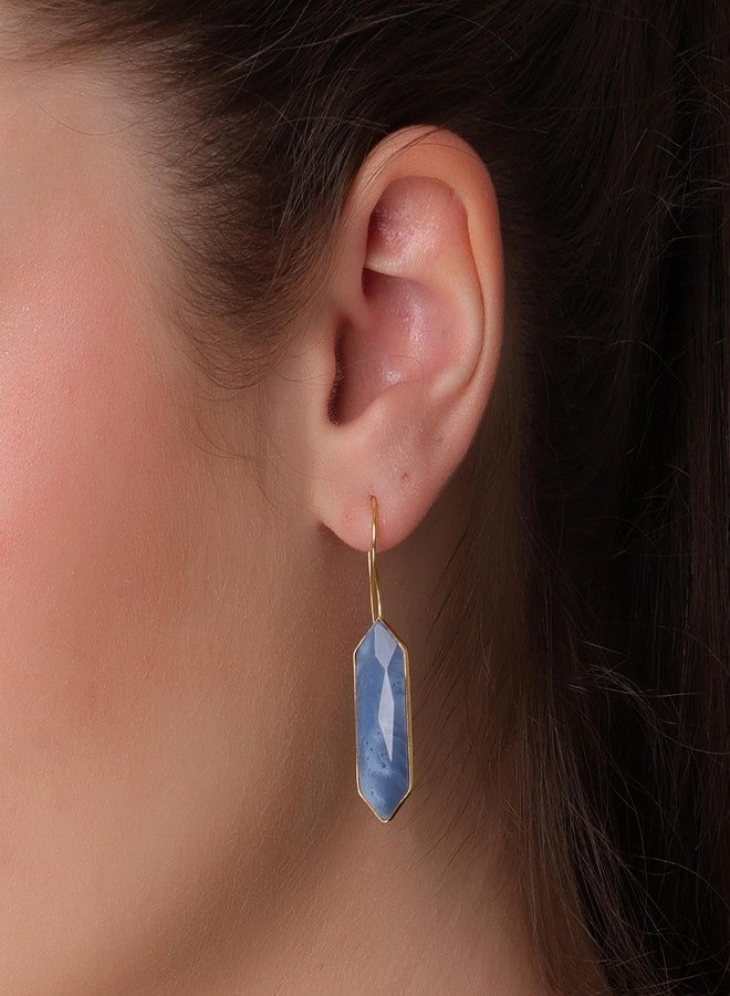 Dua Blue Opal Long Marquise Earrings - Handmade Gold-Plated Elegant Jewelry - Image 4