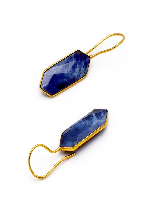 Dua Blue Opal Long Marquise Earrings - Handmade Gold-Plated Elegant Jewelry - Image 5