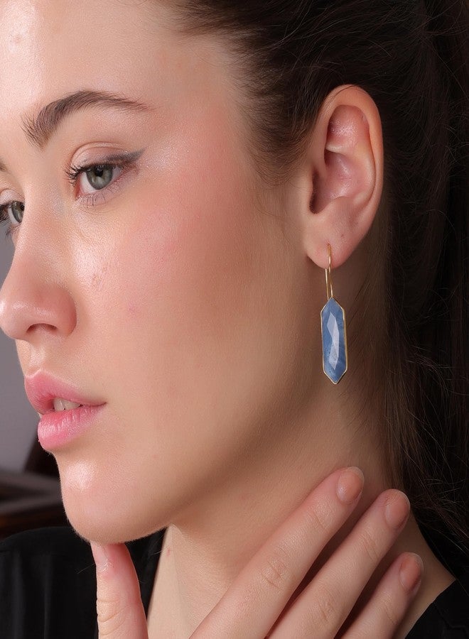 Dua Blue Opal Long Marquise Earrings - Handmade Gold-Plated Elegant Jewelry - Image 3