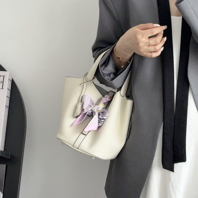Genuine Leather Basket Bag Bucket Bag Handbag 27 Colors First Layer Cowhide Multi-Color Macaron Color Bag - Image 4
