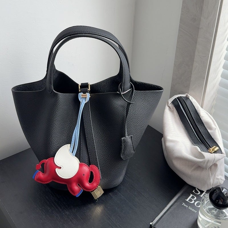 Genuine Leather Basket Bag Bucket Bag Handbag 27 Colors First Layer Cowhide Multi-Color Macaron Color Bag - Image 5