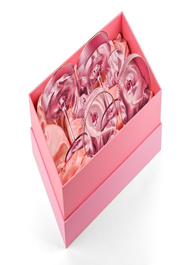 GLASSIQUE CADEAU مجموعة أكواب كوكتيل كريستالية مضلعة من GLASSIQUE CADEAU بتصميم آرت ديكو عتيق، لون وردي فاتح مع حواف ذهبية | 4 أكواب | سعة 7 أونصات، مثالية لشرب الشمبانيا، المارتيني، والكوزموبوليتان | صحون أنيقة - Image 4