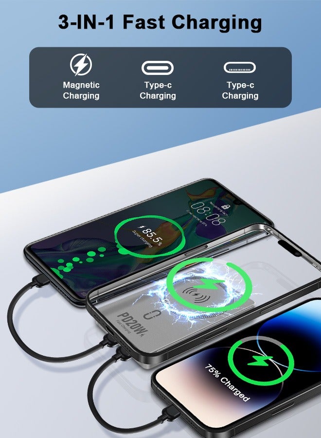 بينريك 10000 مللي أمبير في الساعة بنك الطاقة اللاسلكي المغنطيسي Magsafe الشاحن اللاسلكي المحمول الشاحن السريع الشاحن PD 20W شحن سلكية شحن iPhone Magsafe Charger Packt لأجهزة iPhone 16/15/14/13/12 سلسلة - رمادية (مع كابل USB -C/Lightning) - Image 5