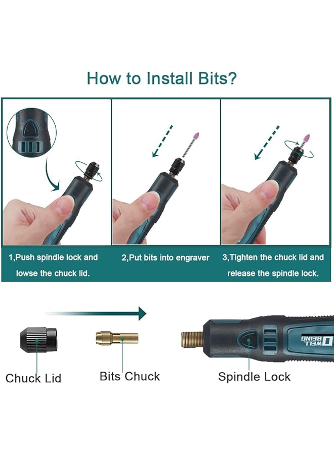 erorex Usb Cordless Electric Engraving Pen Kit Mini 3 Speed Rotary Etching Machine Engraving Jewelry Leather Wood Glass 42Pcs Engraver Tools For Metal With 30 Bits And Stencil - Image 5