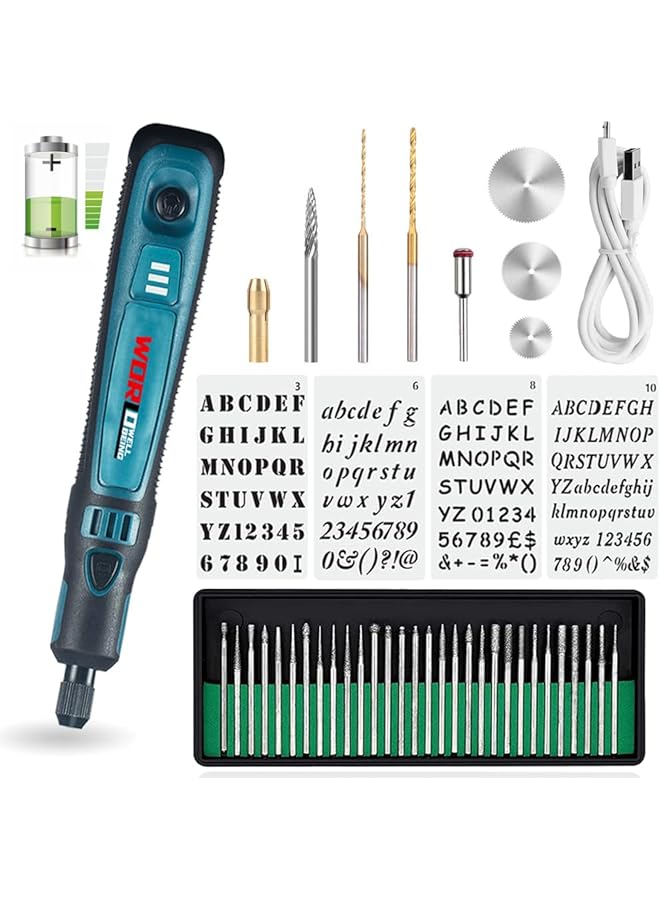 erorex Usb Cordless Electric Engraving Pen Kit Mini 3 Speed Rotary Etching Machine Engraving Jewelry Leather Wood Glass 42Pcs Engraver Tools For Metal With 30 Bits And Stencil - Image 1