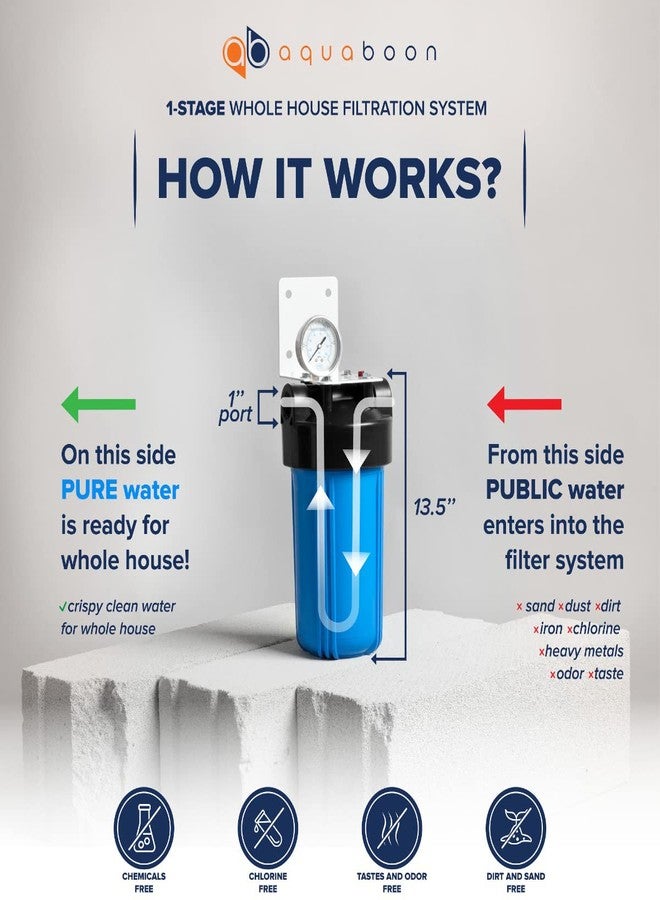 أكوابون غطاء فلتر مياه أكوابون ١٠×٤.٥ بوصة للمنزل بالكامل | عبوة فلتر مياه معتمدة من المؤسسة الوطنية للعلوم (NSF) لنظام الترشيح مزودة بمقياس ومفك، ومفتاح ربط، وحامل ١ بوصة (NPT) - Image 2