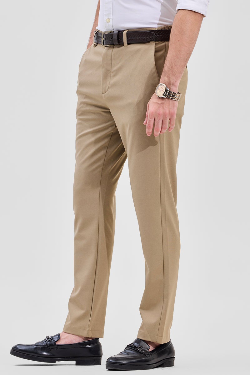 SNITCH Beige Self-Design Stretch Trousers - Image 1
