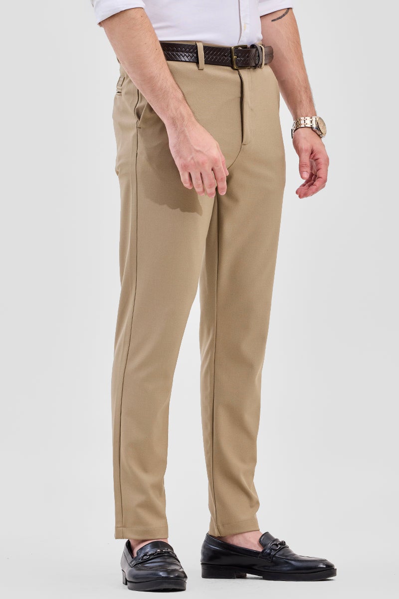 SNITCH Beige Self-Design Stretch Trousers - Image 4