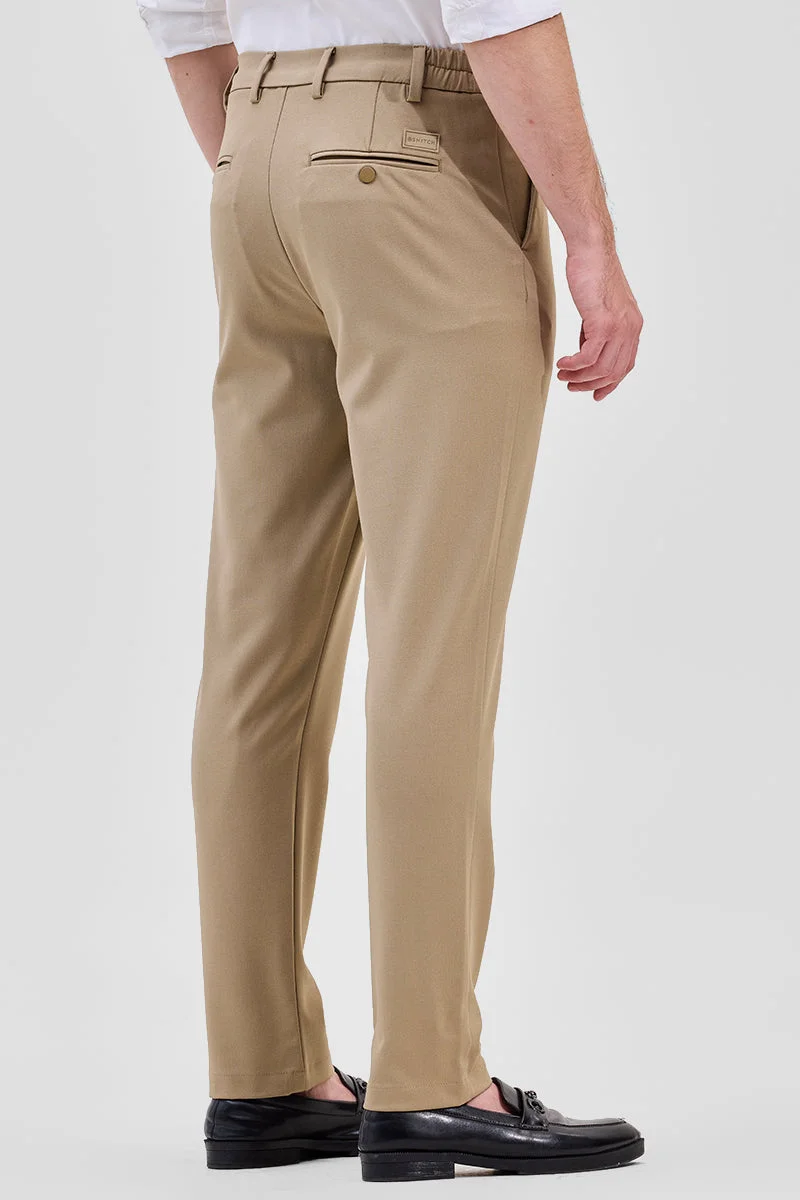 Snitch Beige Beige Self-Design Stretch Trousers for Men | Best Price UAE