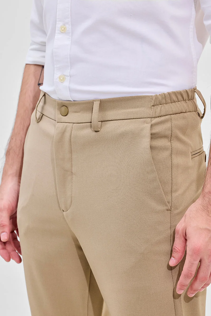 Snitch Beige Beige Self-Design Stretch Trousers for Men | Best Price UAE