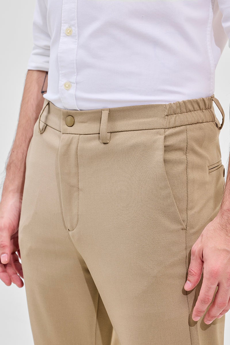 SNITCH Beige Self-Design Stretch Trousers - Image 5