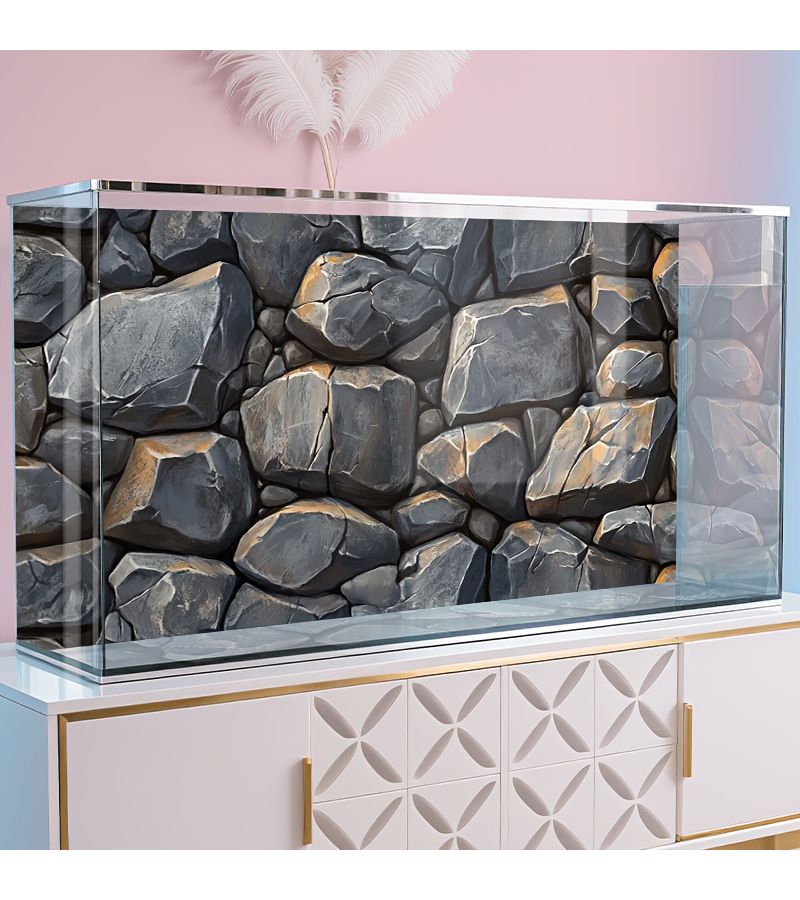 1 Sheet Dark Gray Stone Wall Sticker Mural for Fish Tank Decoration Natural Rock Texture Scene Sun Resistant 76x46cm - Image 1