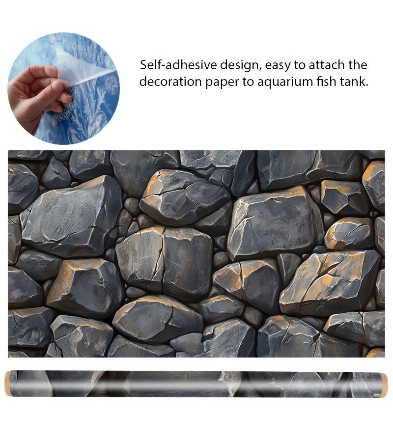 1 Sheet Dark Gray Stone Wall Sticker Mural for Fish Tank Decoration Natural Rock Texture Scene Sun Resistant 76x46cm - Image 3