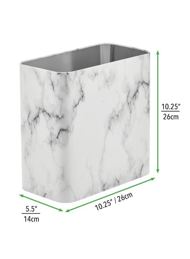 mDesign Small Rectangular Steel Trash Can, Narrow Wastebasket, Slim Garbage Container Bin, 2.4 Gallon for Bathroom, Bedroom, Kitchen, Home Office, Dorm, Recycling Waste Basket - Marble Print - Image 3