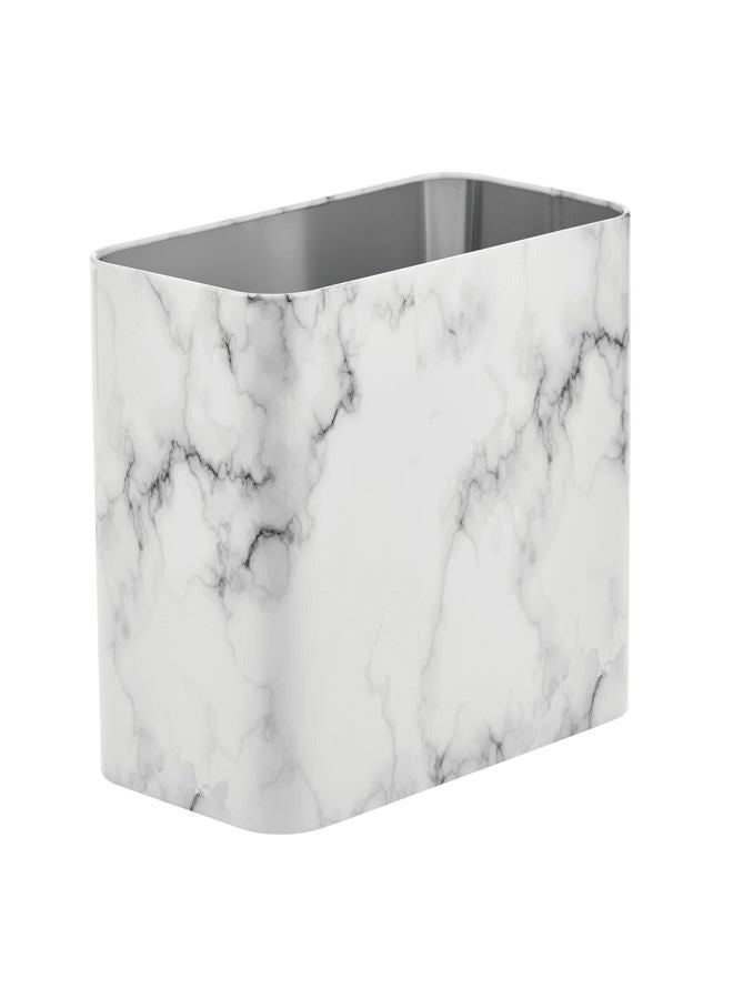 mDesign Small Rectangular Steel Trash Can, Narrow Wastebasket, Slim Garbage Container Bin, 2.4 Gallon for Bathroom, Bedroom, Kitchen, Home Office, Dorm, Recycling Waste Basket - Marble Print - Image 1