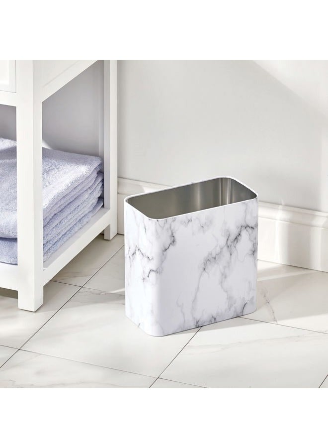 mDesign Small Rectangular Steel Trash Can, Narrow Wastebasket, Slim Garbage Container Bin, 2.4 Gallon for Bathroom, Bedroom, Kitchen, Home Office, Dorm, Recycling Waste Basket - Marble Print - Image 2