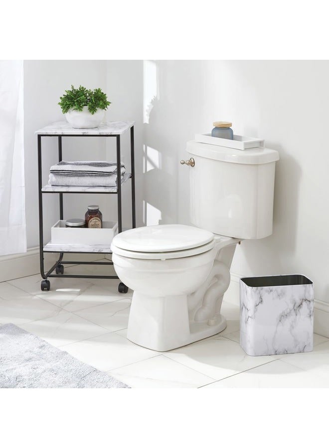 mDesign Small Rectangular Steel Trash Can, Narrow Wastebasket, Slim Garbage Container Bin, 2.4 Gallon for Bathroom, Bedroom, Kitchen, Home Office, Dorm, Recycling Waste Basket - Marble Print - Image 5
