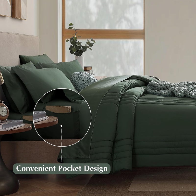 Monbix California King Comforter Set - Cal King Comforter Set 7 Pieces, All Seasons Comforters,Quilting Design Bed in A Bag Cal King Comforter with Sheets,Pillowcases & Shams (Deep Forest,108 * 92) - Image 4