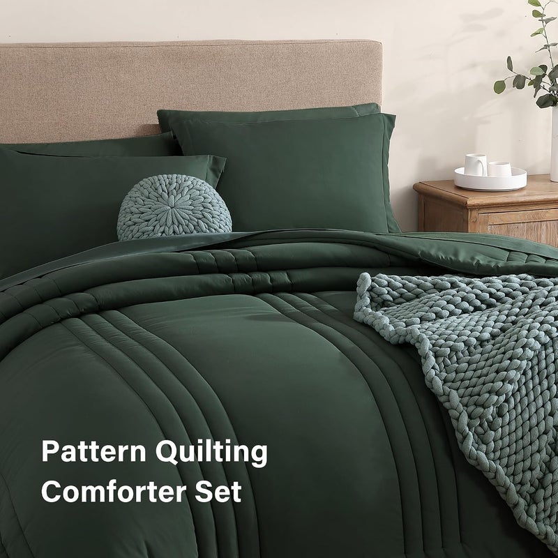 Monbix California King Comforter Set - Cal King Comforter Set 7 Pieces, All Seasons Comforters,Quilting Design Bed in A Bag Cal King Comforter with Sheets,Pillowcases & Shams (Deep Forest,108 * 92) - Image 3