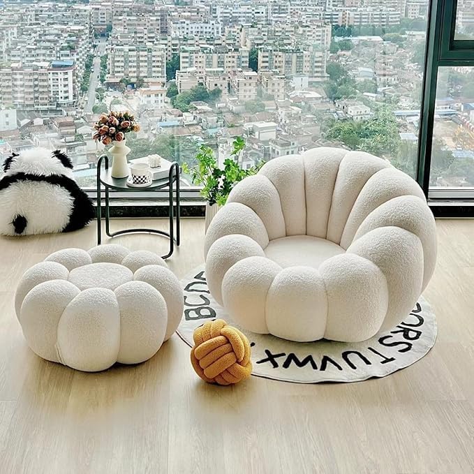 Luxury Luxe White Lamb Fleece Sofa with Footstool - Image 4