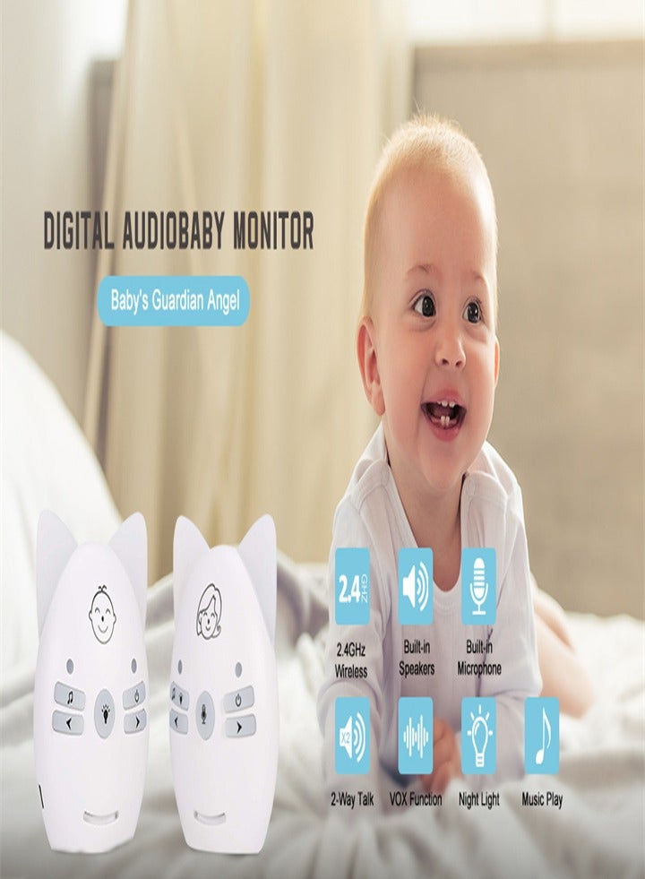 Wireless portable audio baby monitor with two-way talk function, VOX mode, long distance up to 300 meters, clear sound, night light, music playing, plug and play  - Image 1