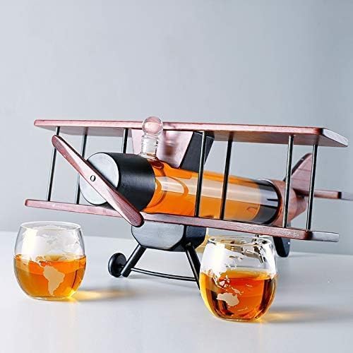 Fun Trove Fun Trove Whiskey Decanter with Antique Aircraft Model Decanter Set with 2 Globe Glasses, Drink Dispenser for Wine, Whiskey Decan, Liquor Decanter, Scotch, Rum and Liquor or Spirits 1000ml  - Image 2