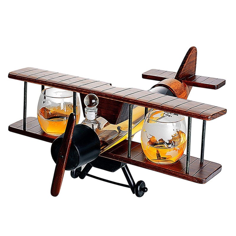 Fun Trove Fun Trove Whiskey Decanter with Antique Aircraft Model Decanter Set with 2 Globe Glasses, Drink Dispenser for Wine, Whiskey Decan, Liquor Decanter, Scotch, Rum and Liquor or Spirits 1000ml  - Image 4