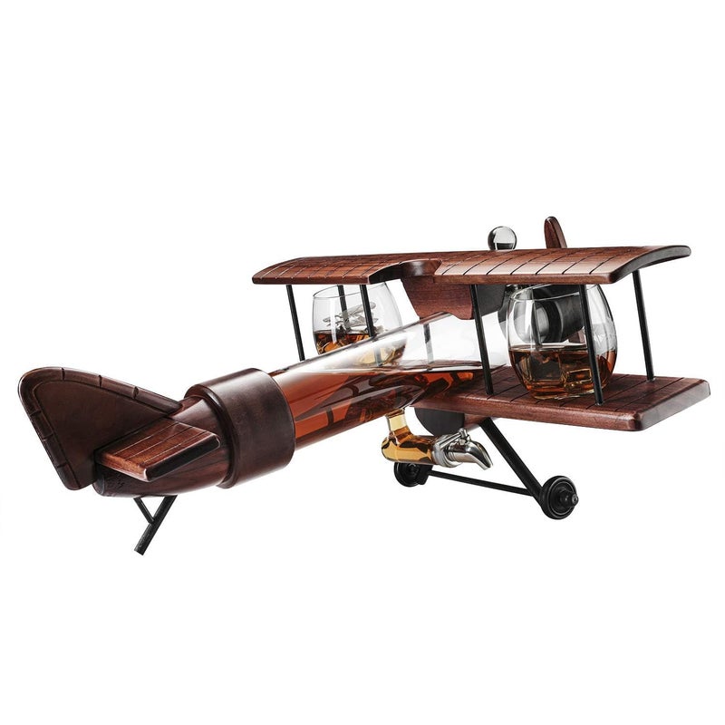 Fun Trove Fun Trove Whiskey Decanter with Antique Aircraft Model Decanter Set with 2 Globe Glasses, Drink Dispenser for Wine, Whiskey Decan, Liquor Decanter, Scotch, Rum and Liquor or Spirits 1000ml  - Image 3