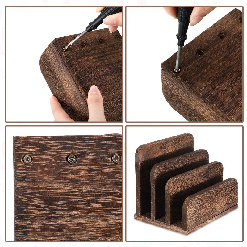 Briwooody Wooden Mail Holder 3 Slots Mail Organizer for Desk Wood File Paper Letter Sorter for Letter Envelope Filing Cell Phone Document Storage, Organizer Tray for Office and Home (Dark Brown) - Image 3