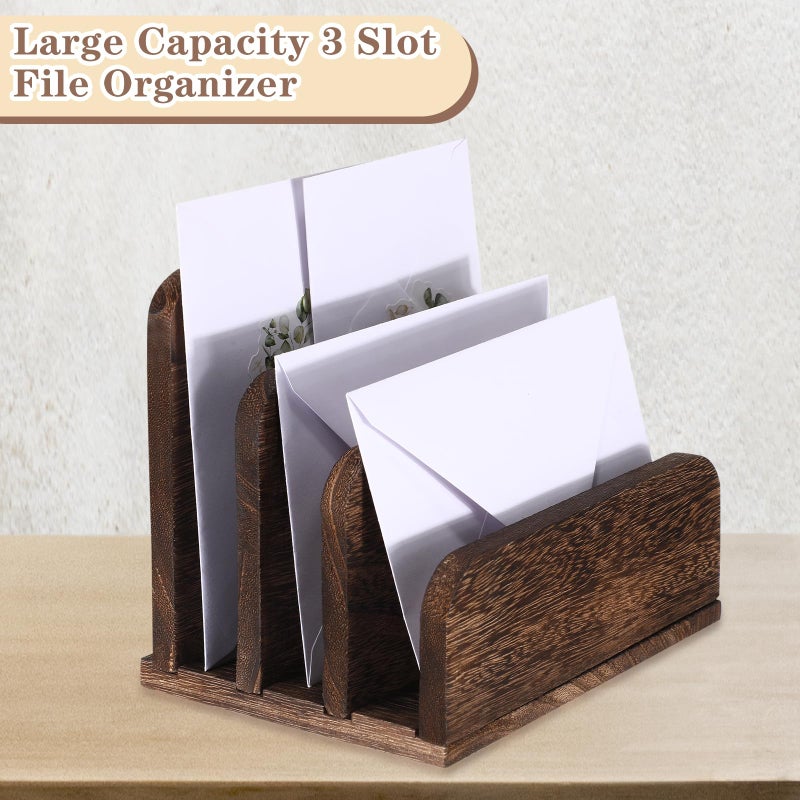 Briwooody Wooden Mail Holder 3 Slots Mail Organizer for Desk Wood File Paper Letter Sorter for Letter Envelope Filing Cell Phone Document Storage, Organizer Tray for Office and Home (Dark Brown) - Image 5