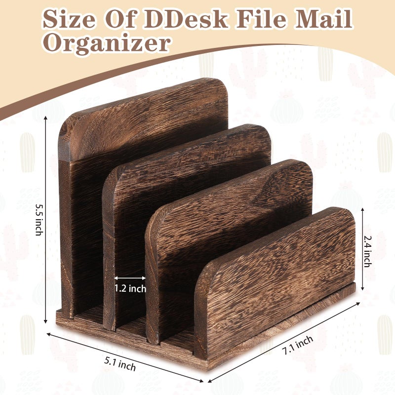 Briwooody Wooden Mail Holder 3 Slots Mail Organizer for Desk Wood File Paper Letter Sorter for Letter Envelope Filing Cell Phone Document Storage, Organizer Tray for Office and Home (Dark Brown) - Image 2