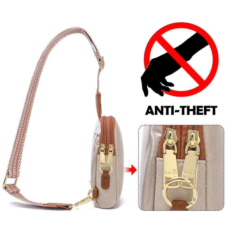 INICAT Sling Bag for Women Touchscreen Small Crossbody Cell Phone Purse Fanny Pack (Brown Anti Theft) - Image 4