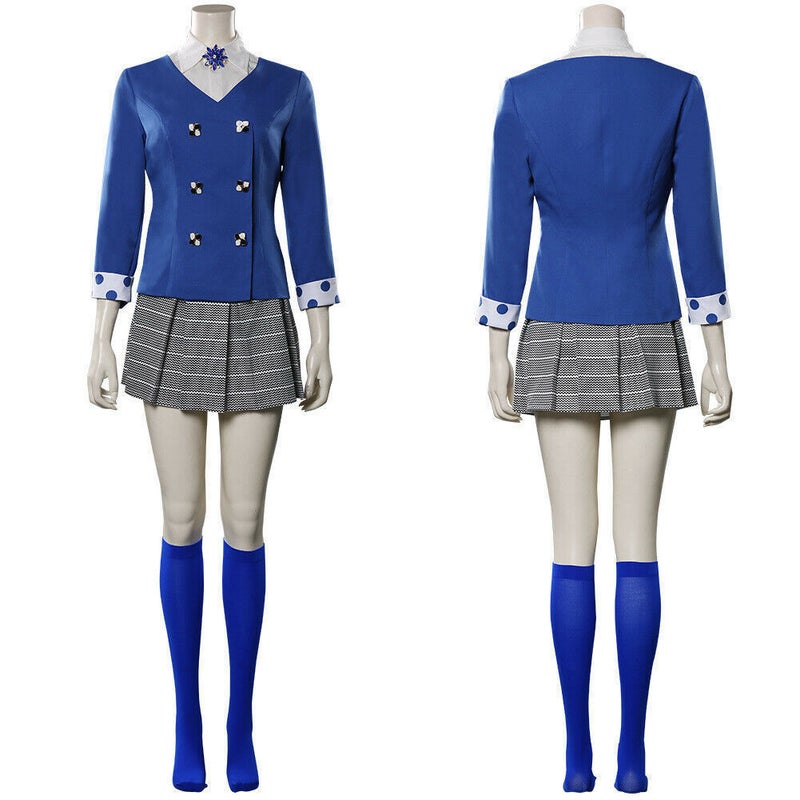 Veronica Sawyer Musical Cosplay Costume Blue complete set with brooch: outwear + shirt + pants + socks