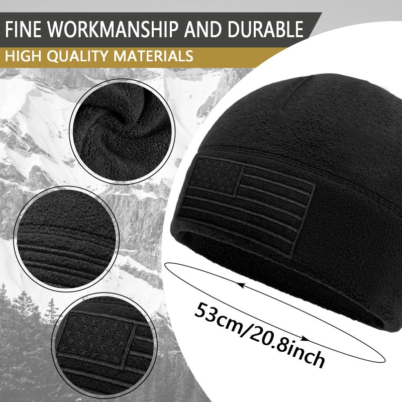 Asikkon American Fleece Watch Cap, American Flag Tactical Beanie for Boys Men's Warm Winter Hat Beanie Black - Image 5